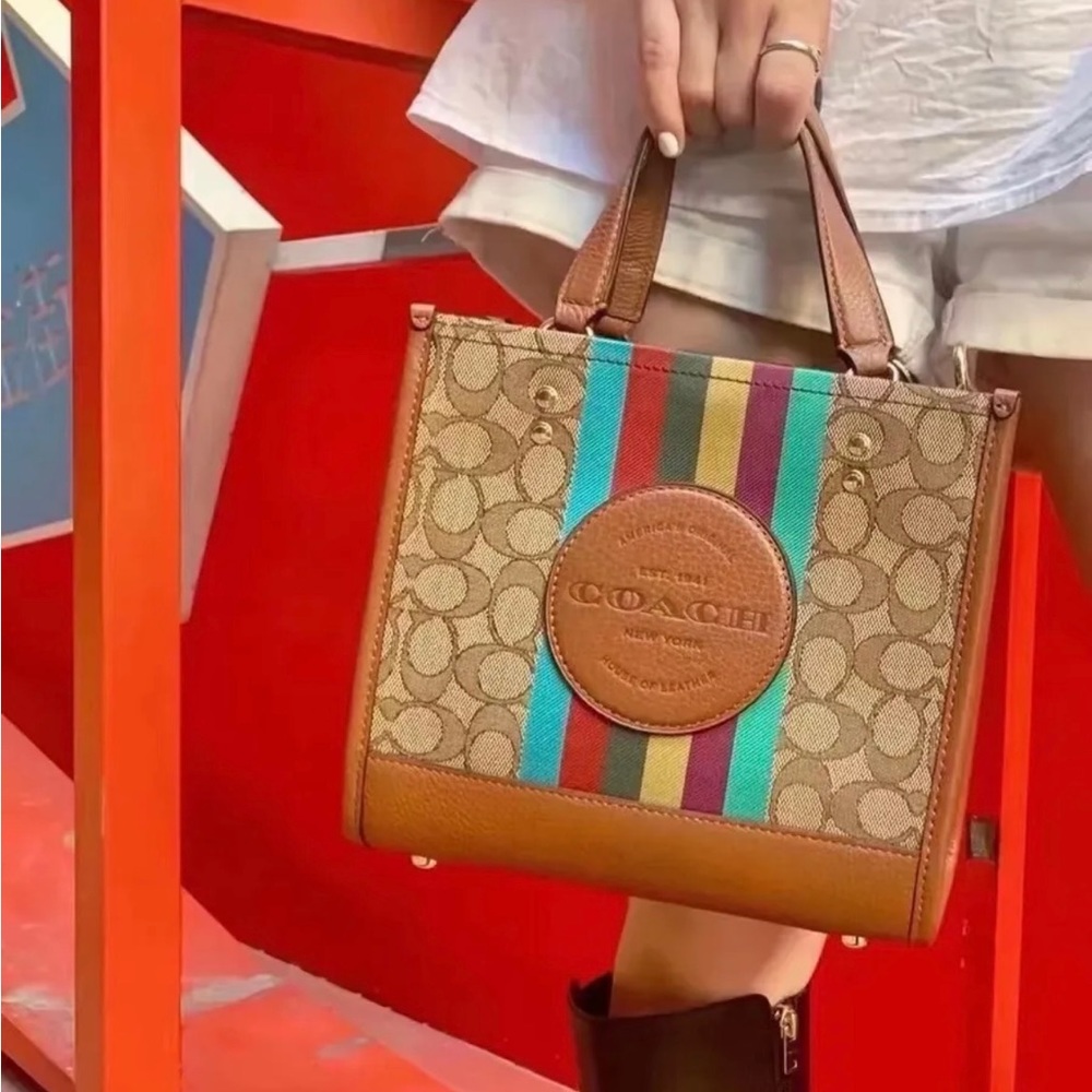 NWT Dempsey Tote In Signature Jacquard With Stripe And Coach Patch